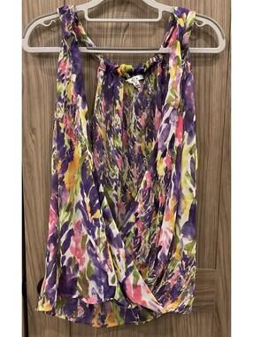 CABI Womens Multi Color Sleeveless Open V Neck Blouse Size M